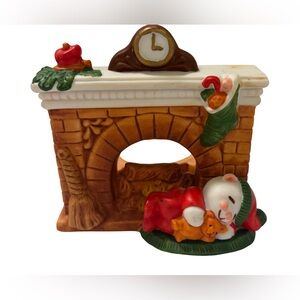Avon Night Before Christmas Sleeping Bear Fireplace Ceramic Tea Light Holder